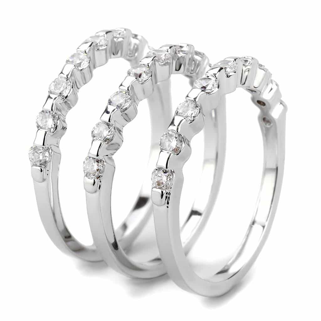 Brass CZ Triple Row Cluster Band Ring | The Stainless Jewelry view 10