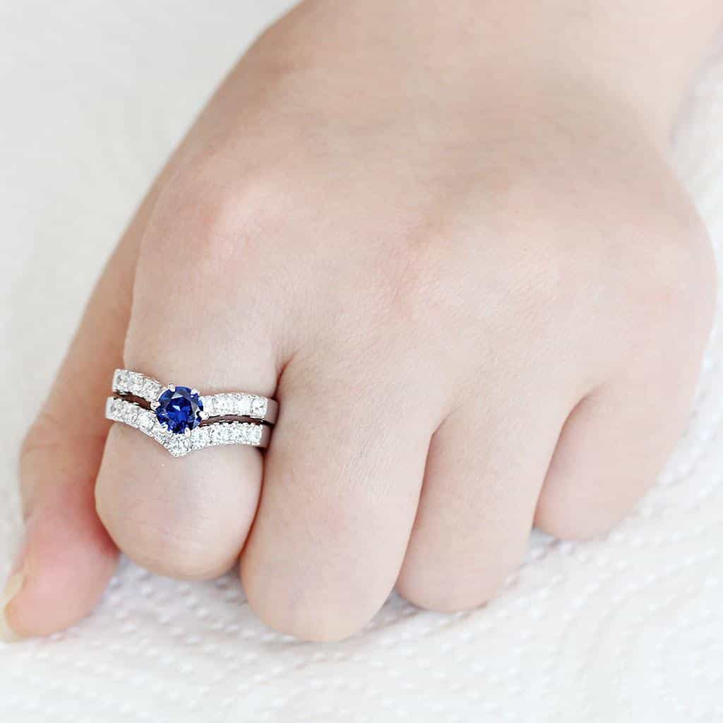 Brass Sapphire Round Solitaire Cluster Bridal Ring view 7
