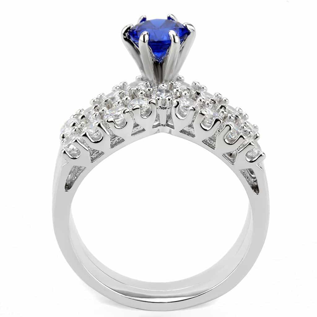 Brass Sapphire Round Solitaire Cluster Bridal Ring view 4