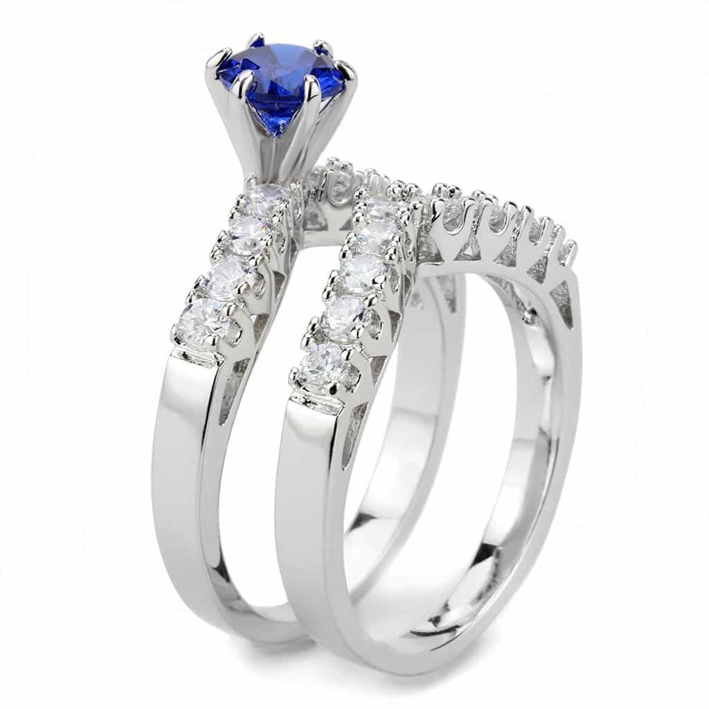 Brass Sapphire Round Solitaire Cluster Bridal Ring view 5