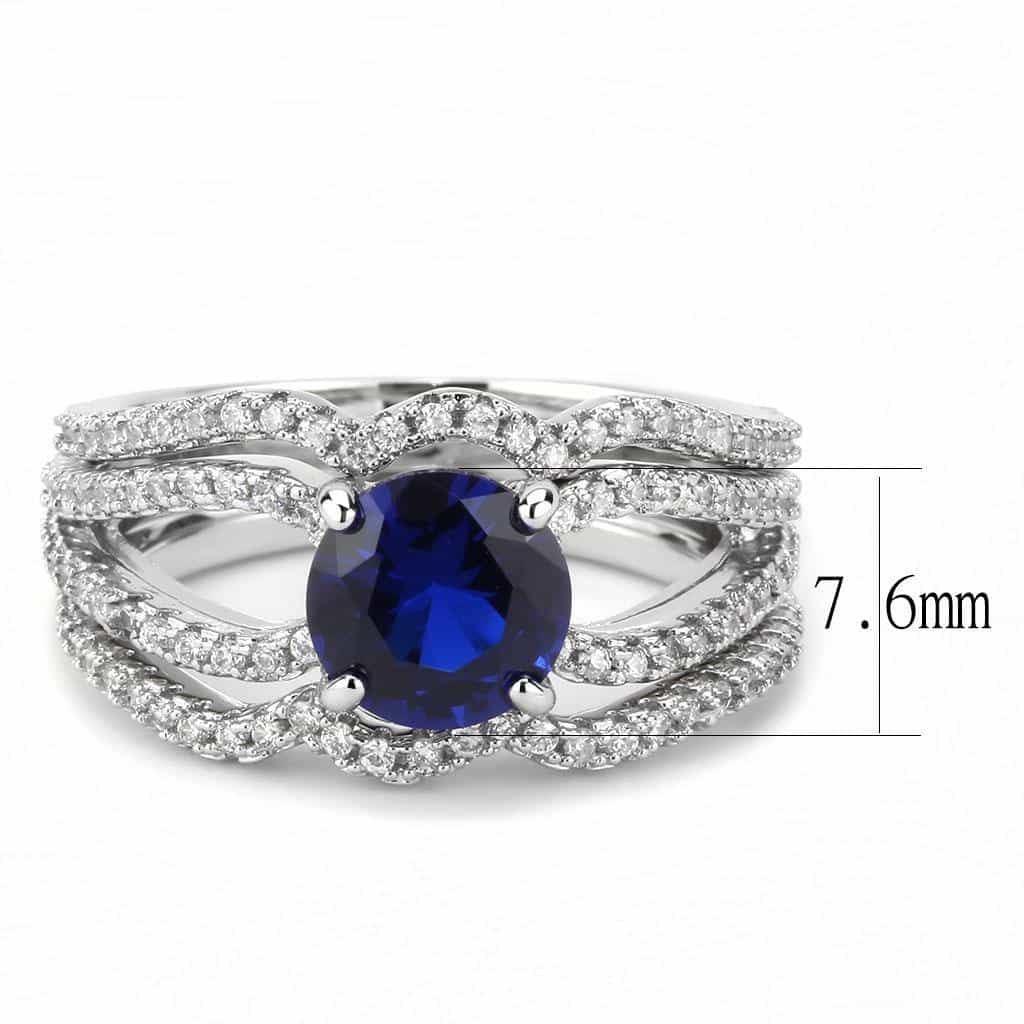 Brass Sapphire Round Solitaire Split Pavé Bridal Ring view 3