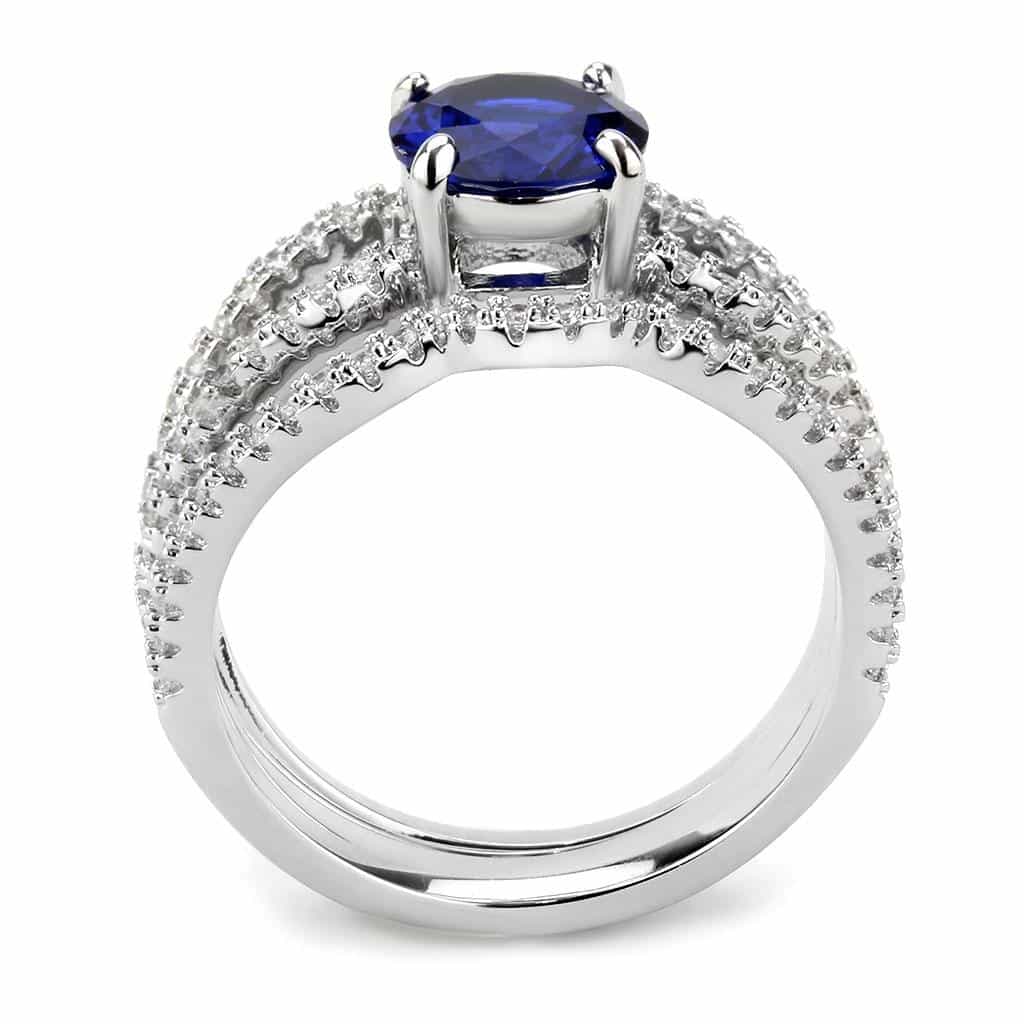Brass Sapphire Round Solitaire Split Pavé Bridal Ring view 9