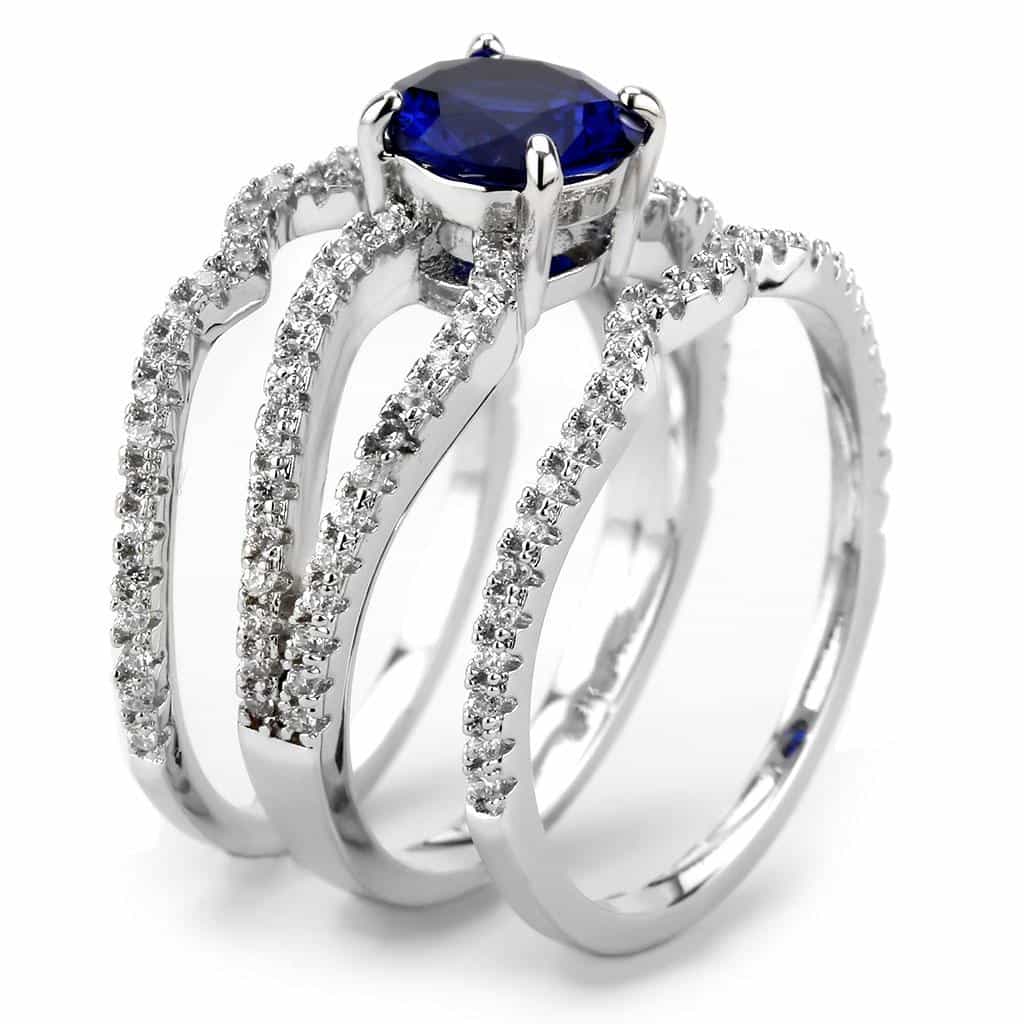 Brass Sapphire Round Solitaire Split Pavé Bridal Ring view 10