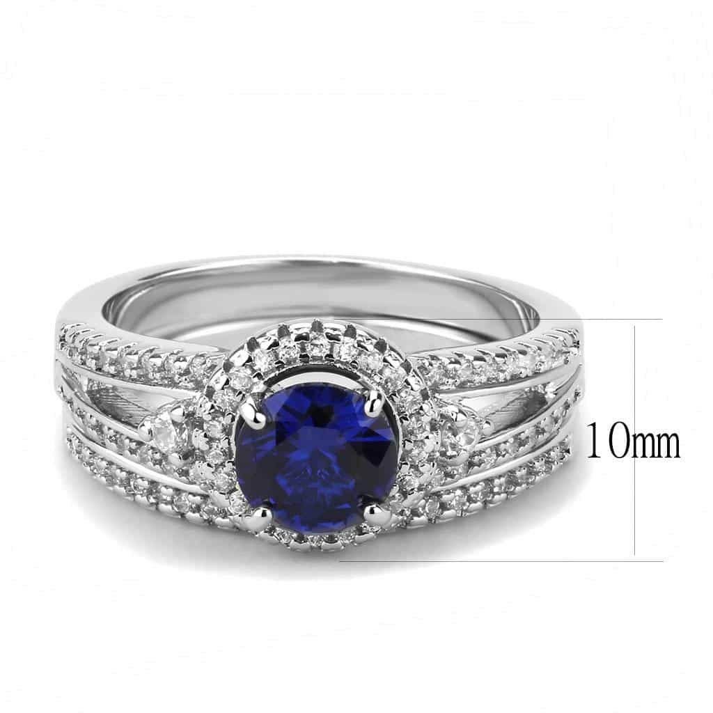 Brass Sapphire Round Halo Split Pavé Bridal Ring view 8