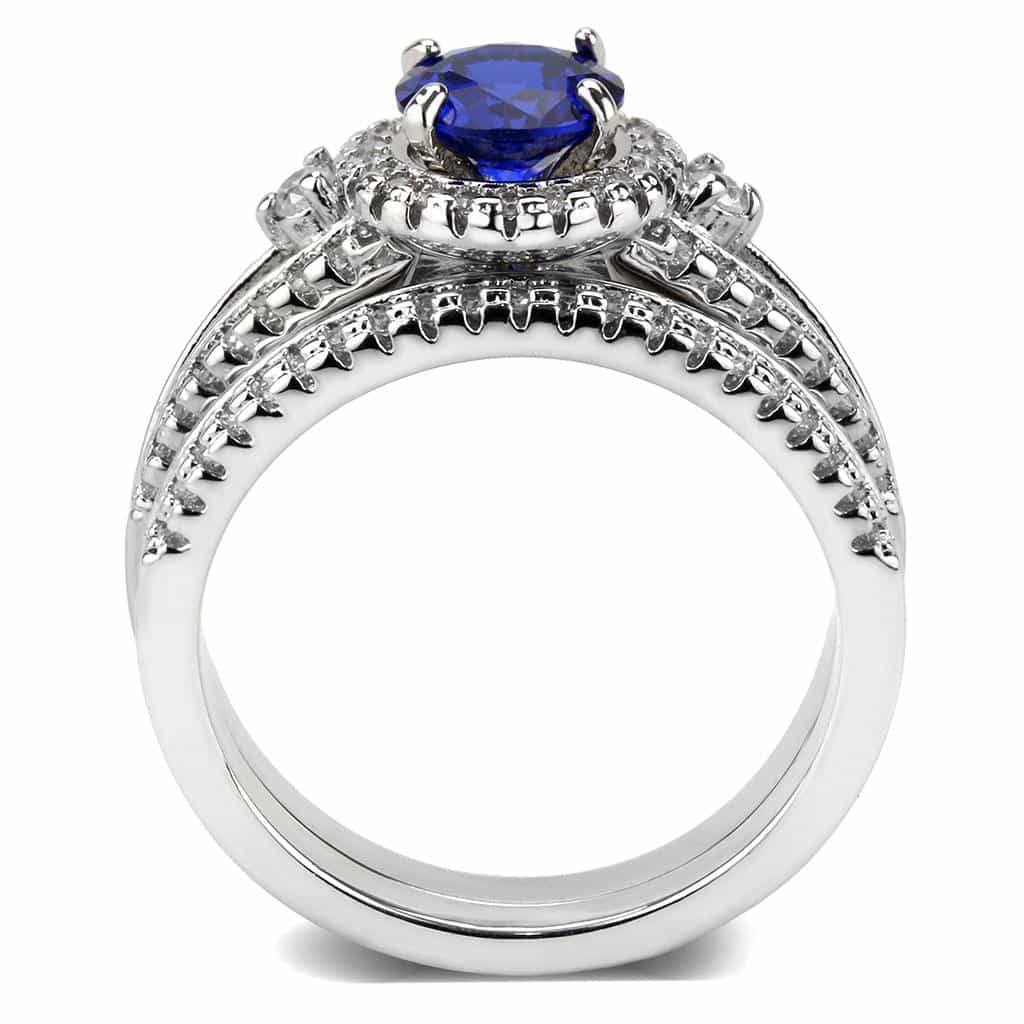Brass Sapphire Round Halo Split Pavé Bridal Ring view 9