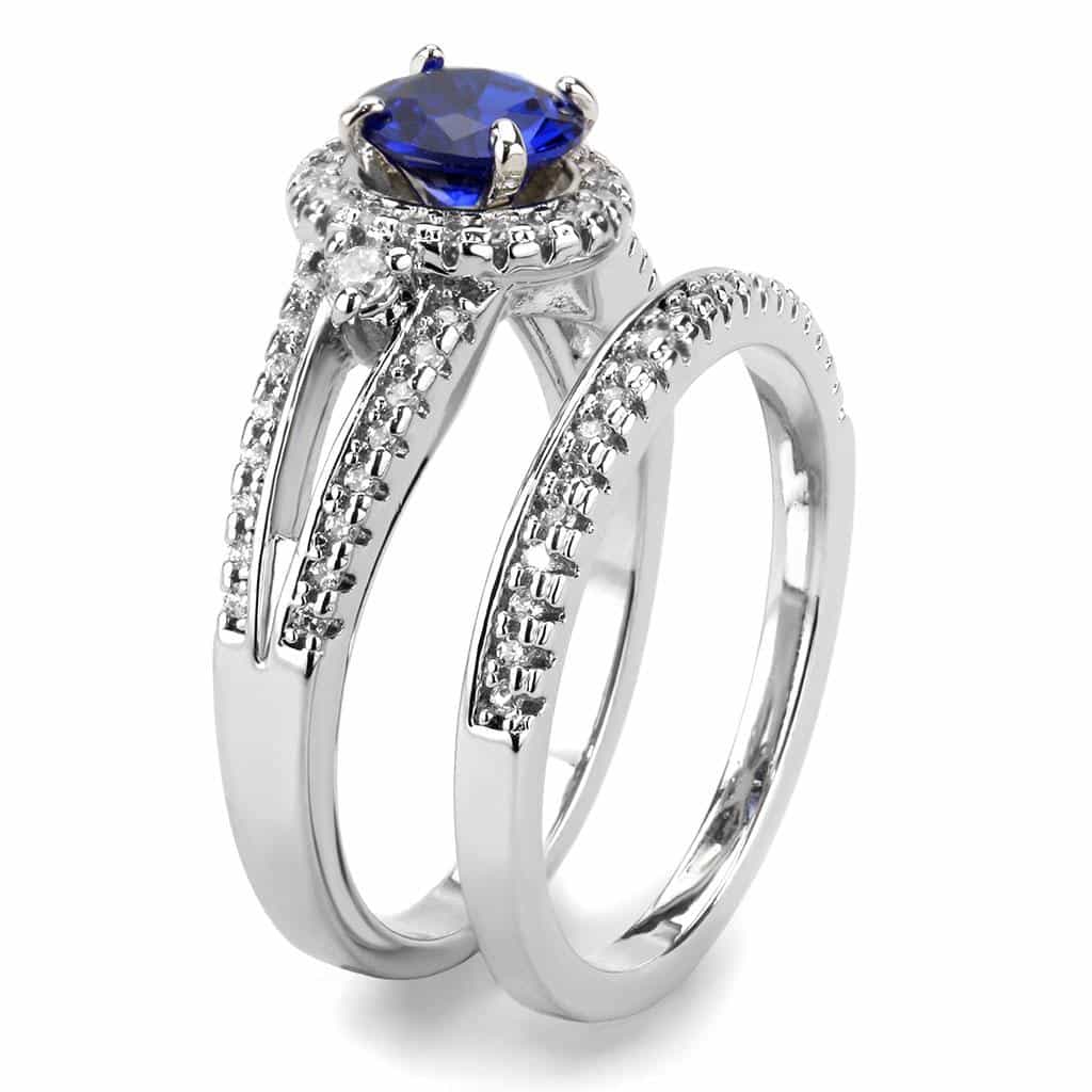 Brass Sapphire Round Halo Split Pavé Bridal Ring view 10