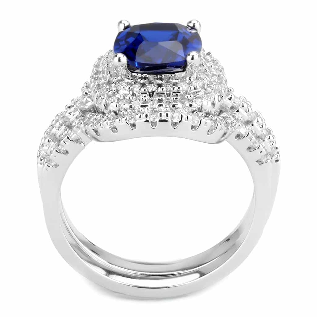 Brass Sapphire Cushion Double Halo Bridal Ring view 8