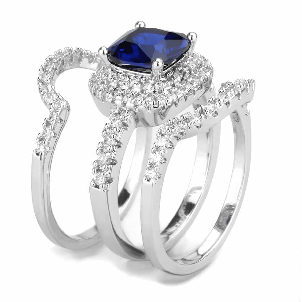 Brass Sapphire Cushion Double Halo Bridal Ring view 9