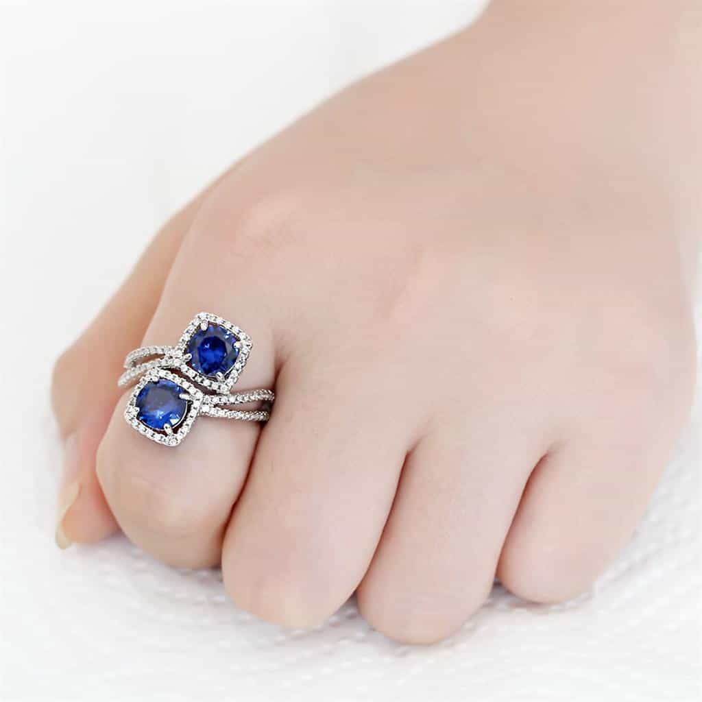 Brass Sapphire Round X-Cross Pavé Ring | The Stainless Jewelry view 2