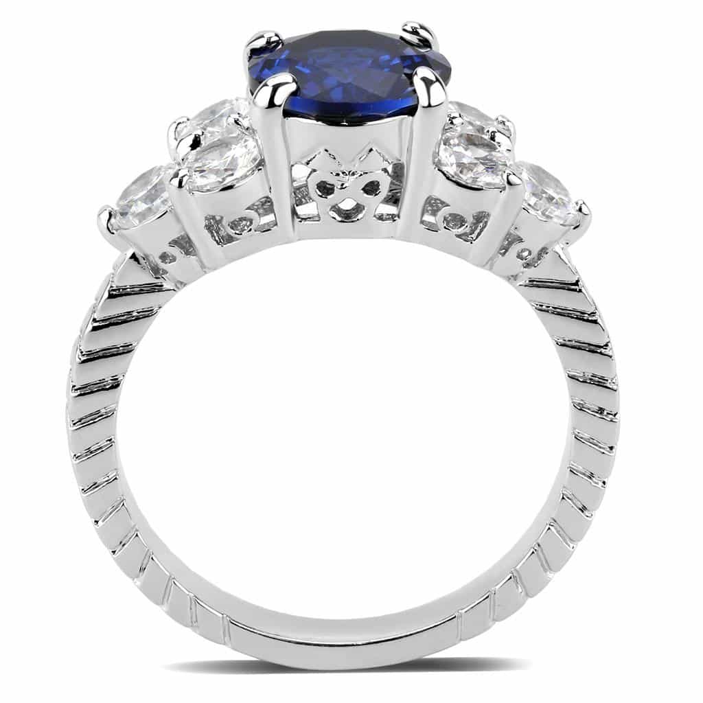 Brass Sapphire Oval Three-Stone Pavé Ring | The Stainless Jewelry view 9