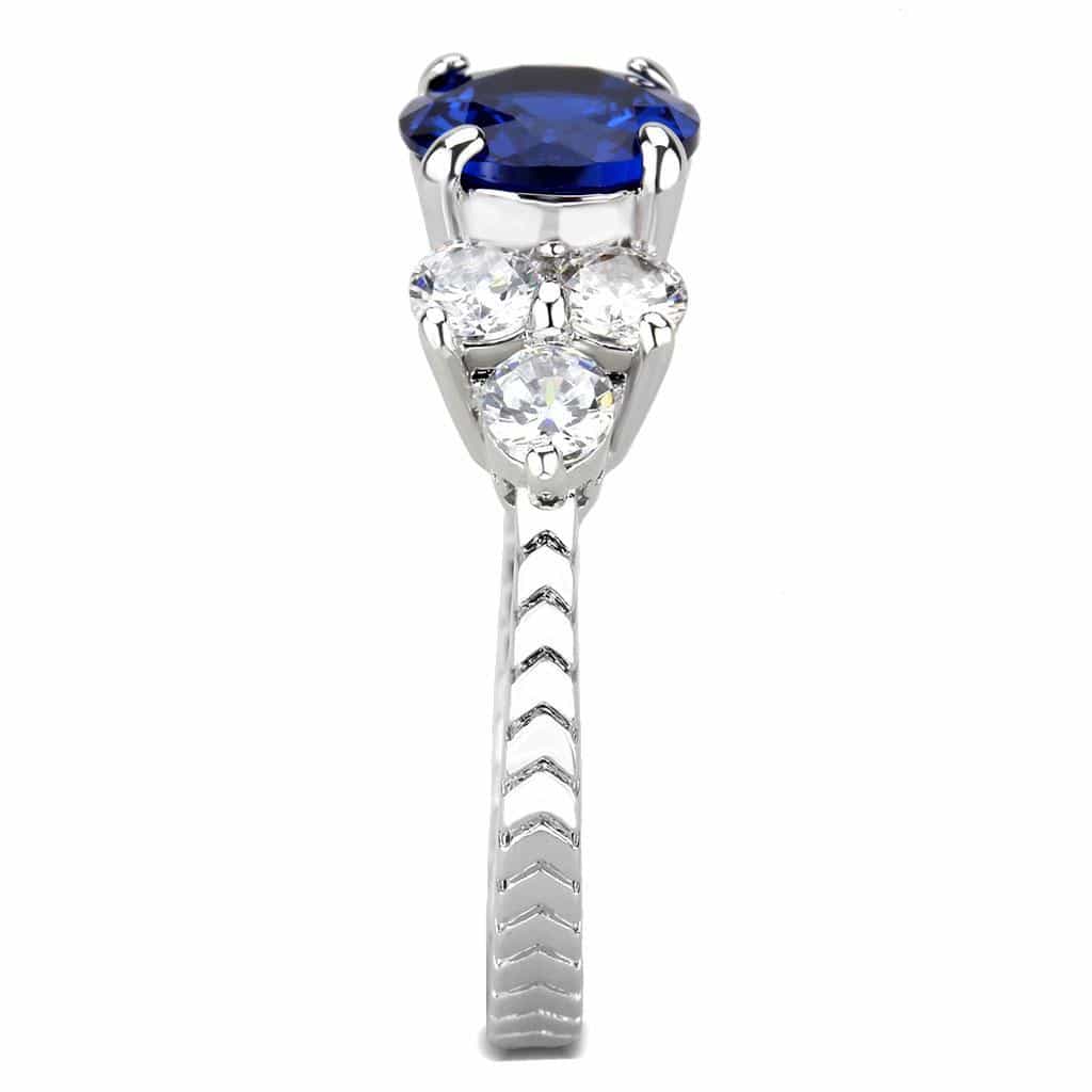 Brass Sapphire Oval Three-Stone Pavé Ring | The Stainless Jewelry view 5