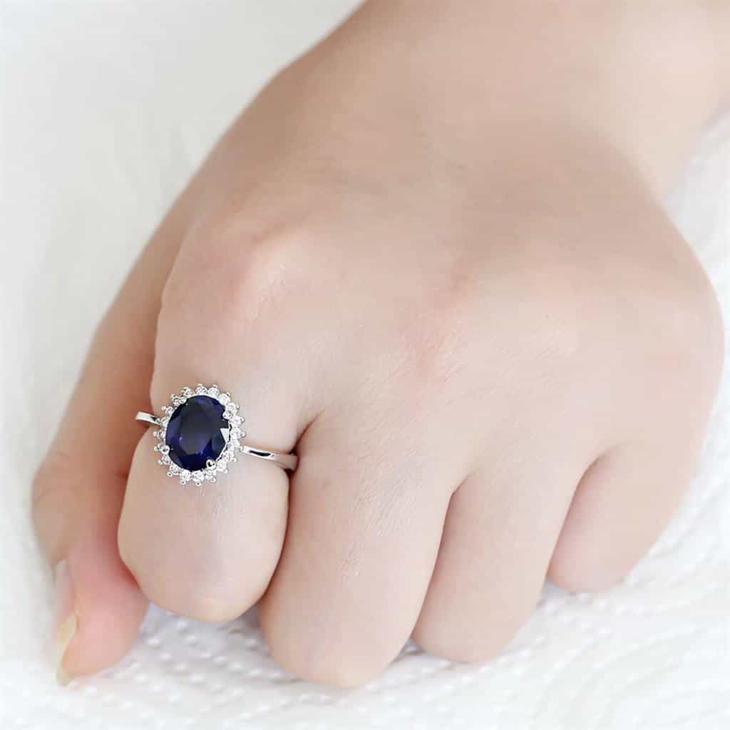Brass Sapphire Oval Sunburst Halo Ring | The Stainless Jewelry view 7
