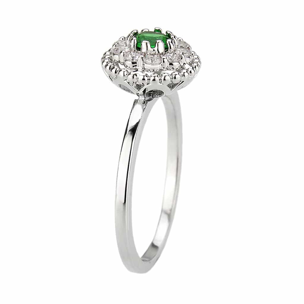 Brass Emerald Round Double Halo Ring | The Stainless Jewelry view 9