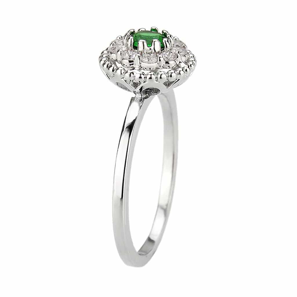 Brass Emerald Round Double Halo Ring | The Stainless Jewelry view 4