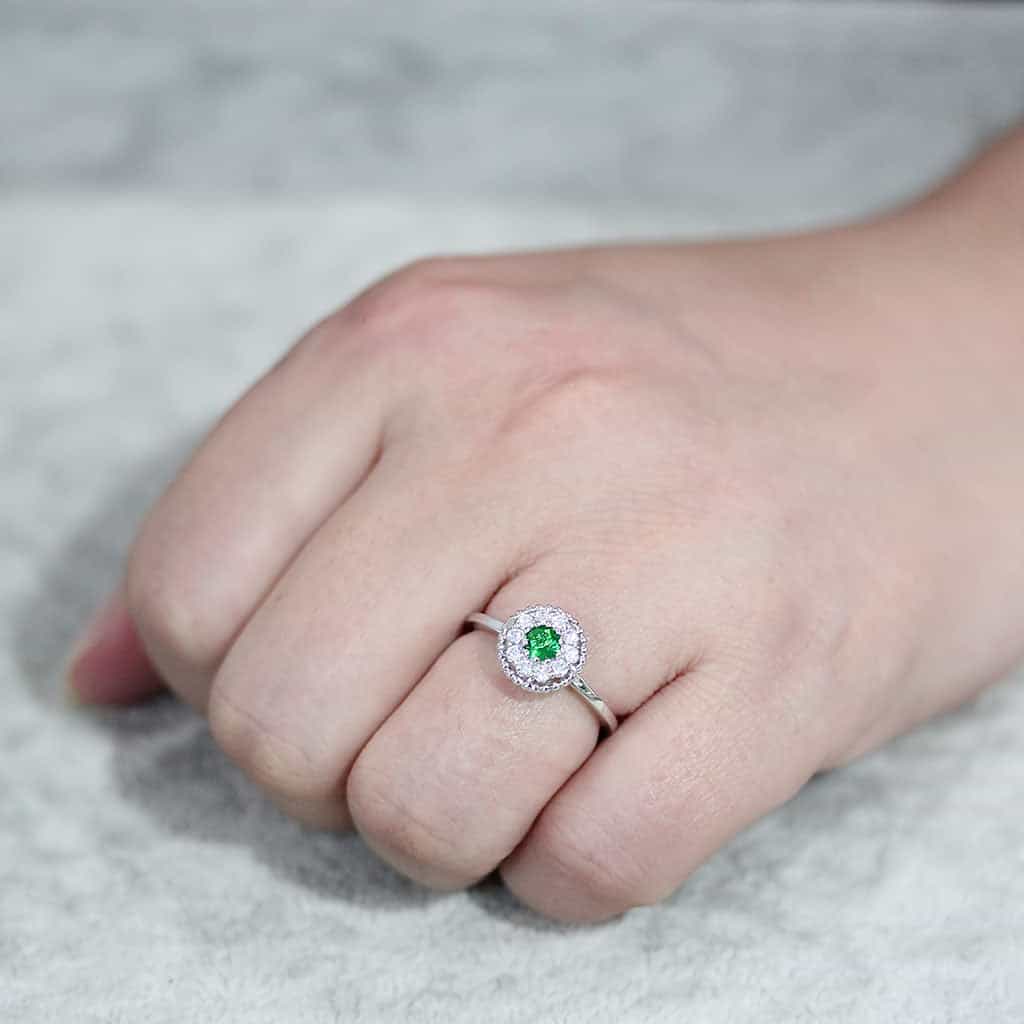 Brass Emerald Round Double Halo Ring | The Stainless Jewelry view 10