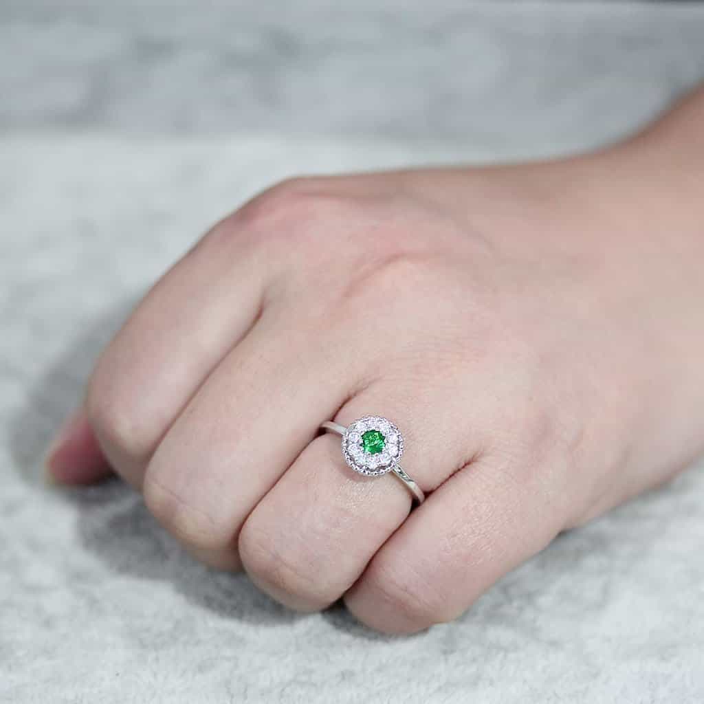 Brass Emerald Round Double Halo Ring | The Stainless Jewelry view 5