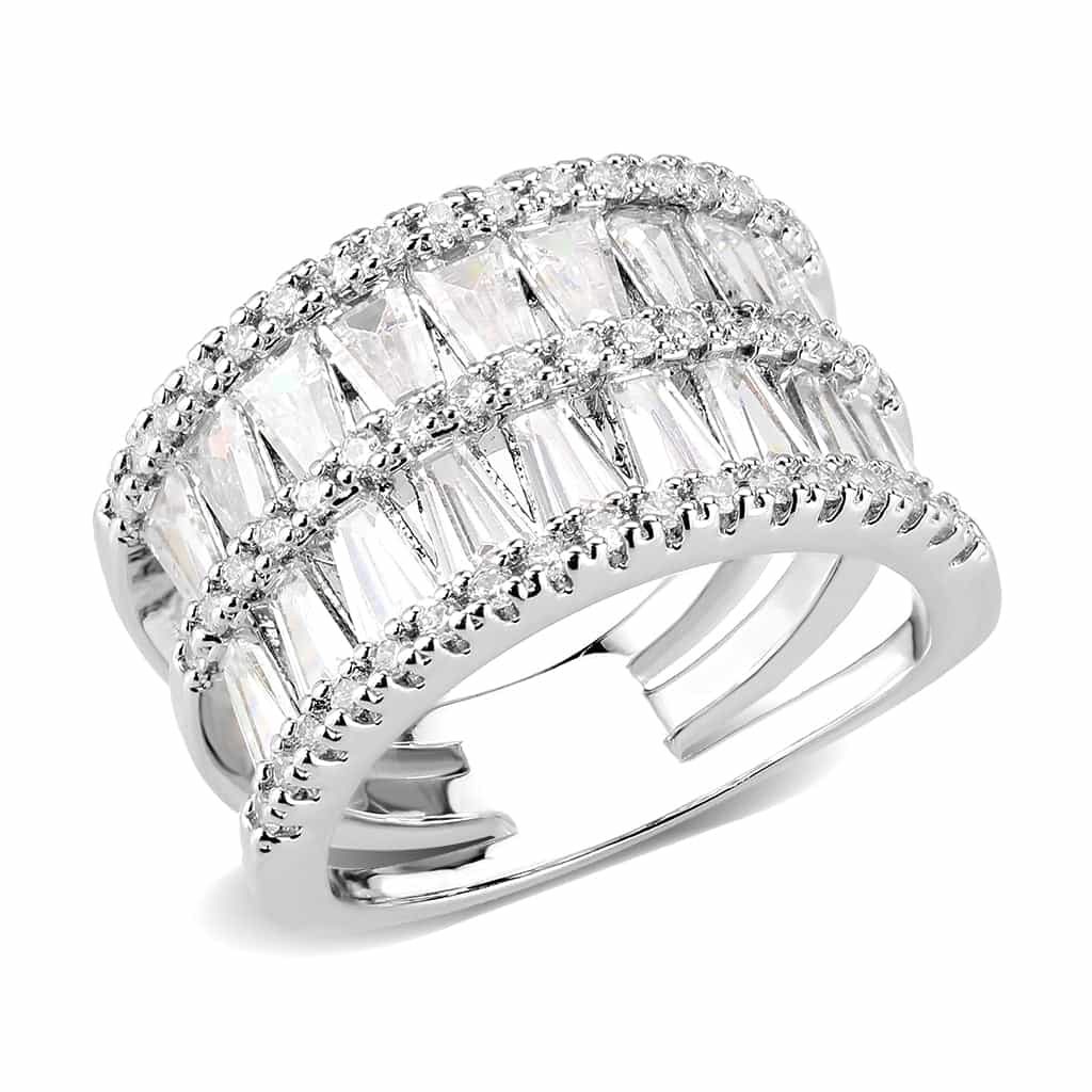 Brass CZ Baguette Multi-Row Wide Ring | The Stainless Jewelry view 6