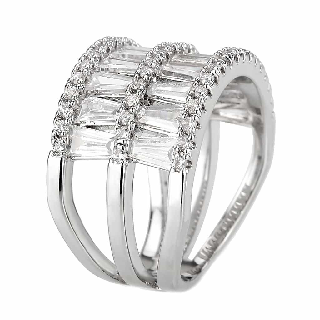 Brass CZ Baguette Multi-Row Wide Ring | The Stainless Jewelry view 9