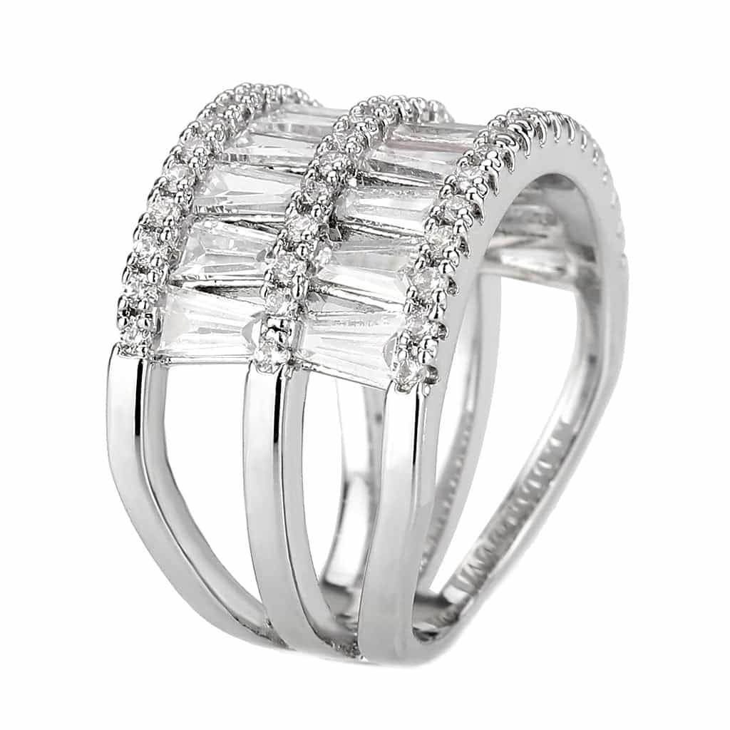 Brass CZ Baguette Multi-Row Wide Ring | The Stainless Jewelry view 4