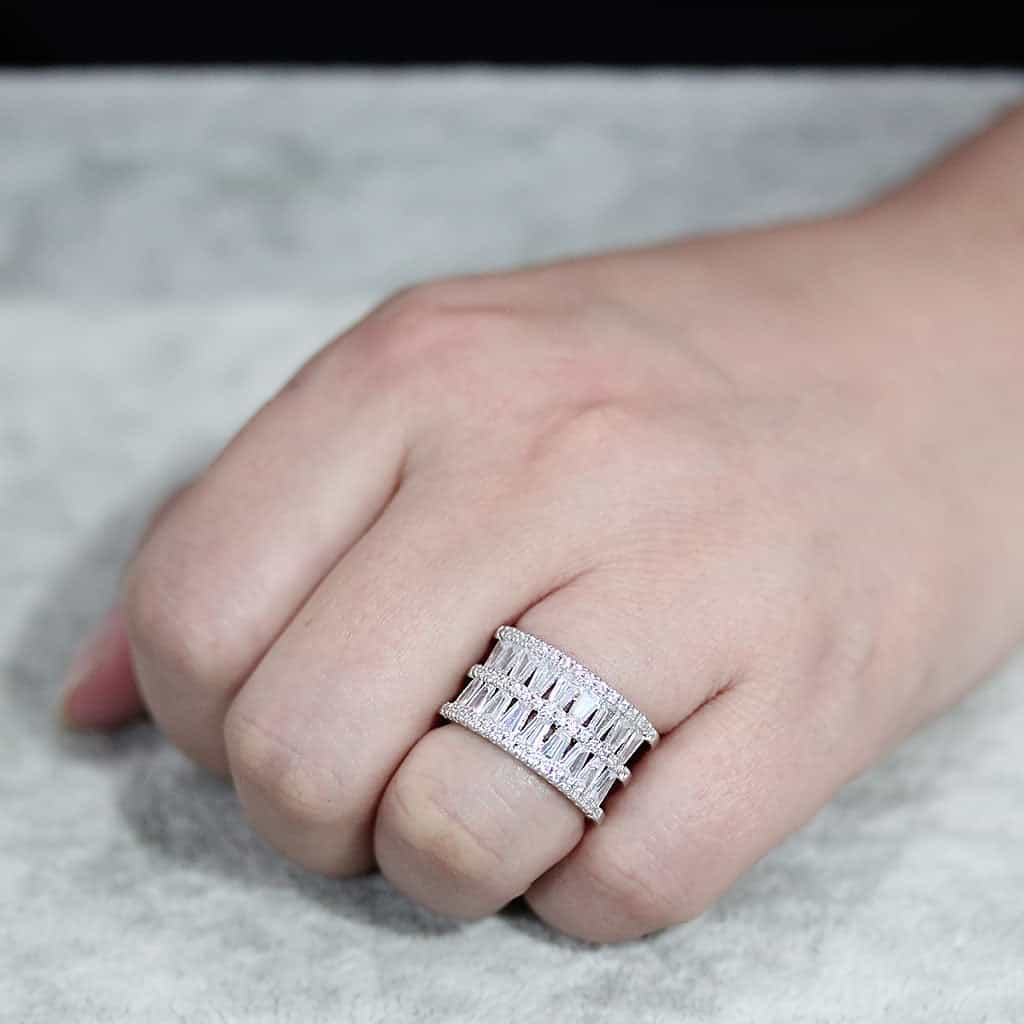 Brass CZ Baguette Multi-Row Wide Ring | The Stainless Jewelry view 10