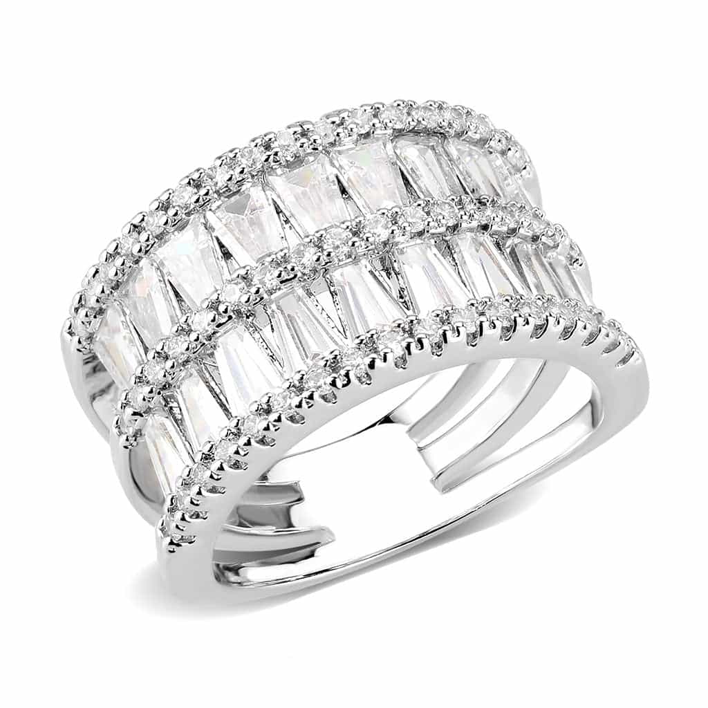 Brass CZ Baguette Multi-Row Wide Ring | The Stainless Jewelry view 1