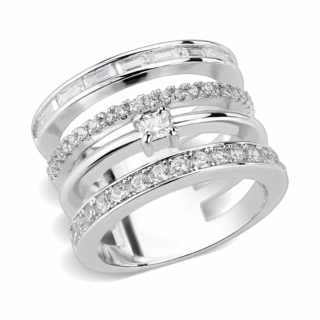 Brass CZ Multi-Row Pavé Crossover Wide Ring view 6