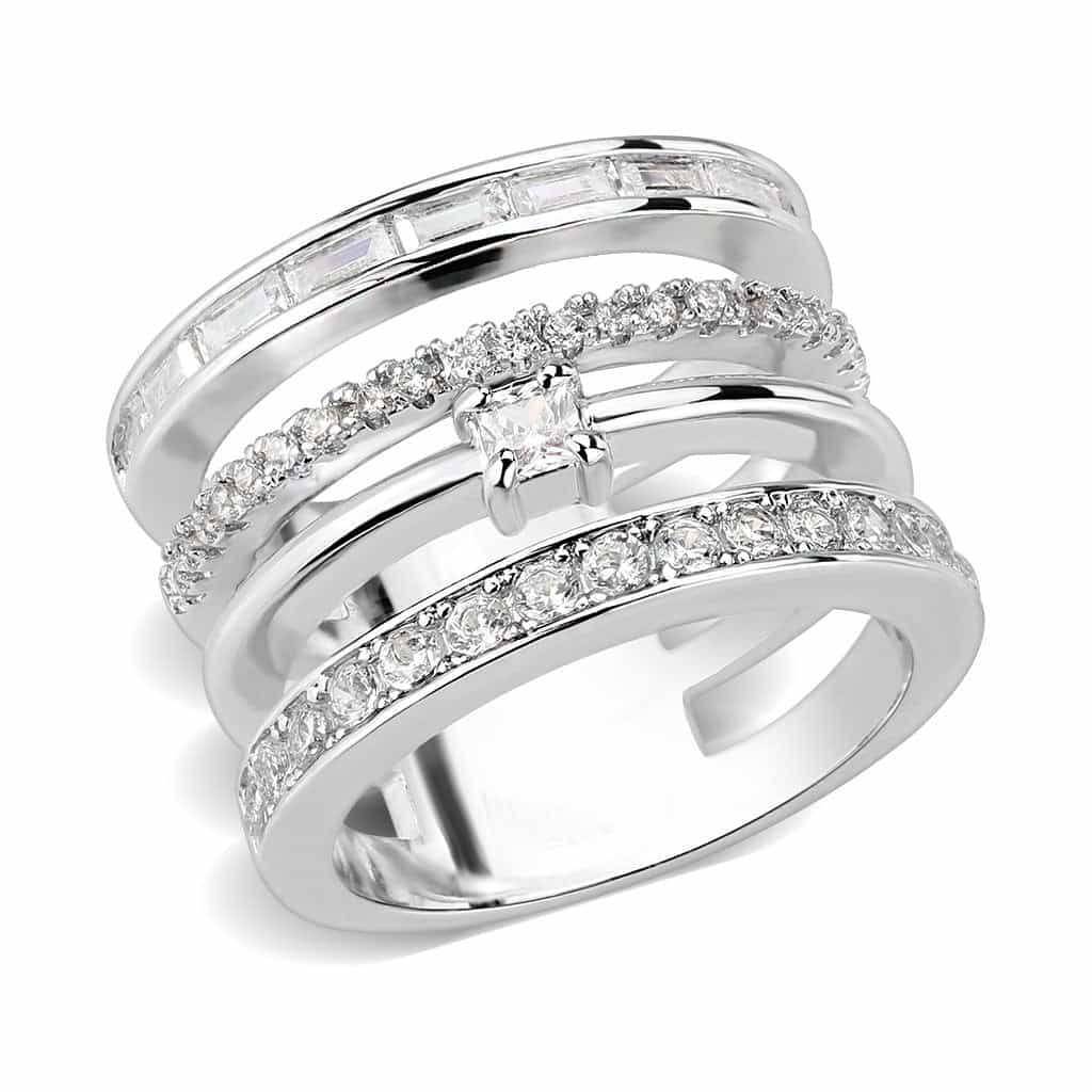 Brass CZ Multi-Row Pavé Crossover Wide Ring view 1