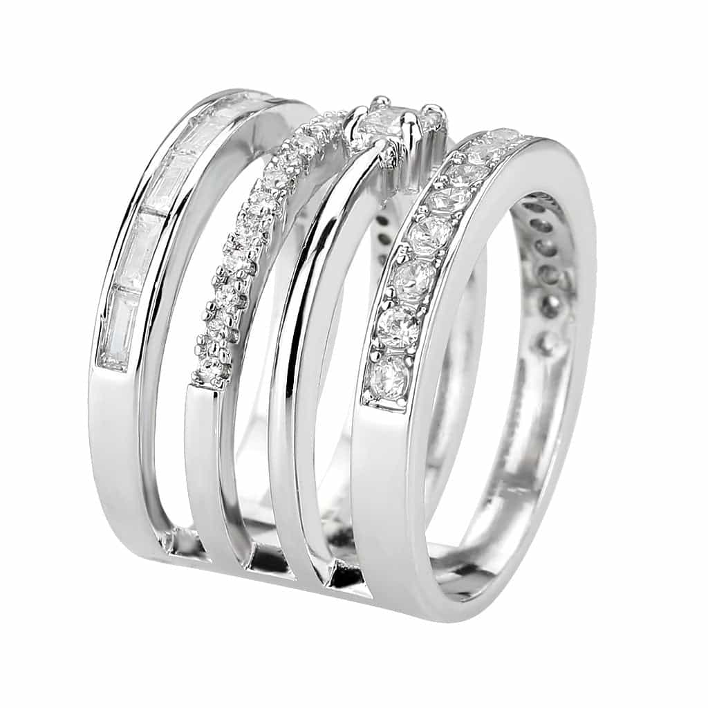 Brass CZ Multi-Row Pavé Crossover Wide Ring view 4