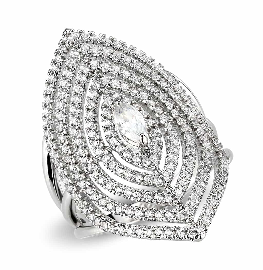 Brass CZ Marquise Eye Multi-Row Pavé Wide Ring view 6