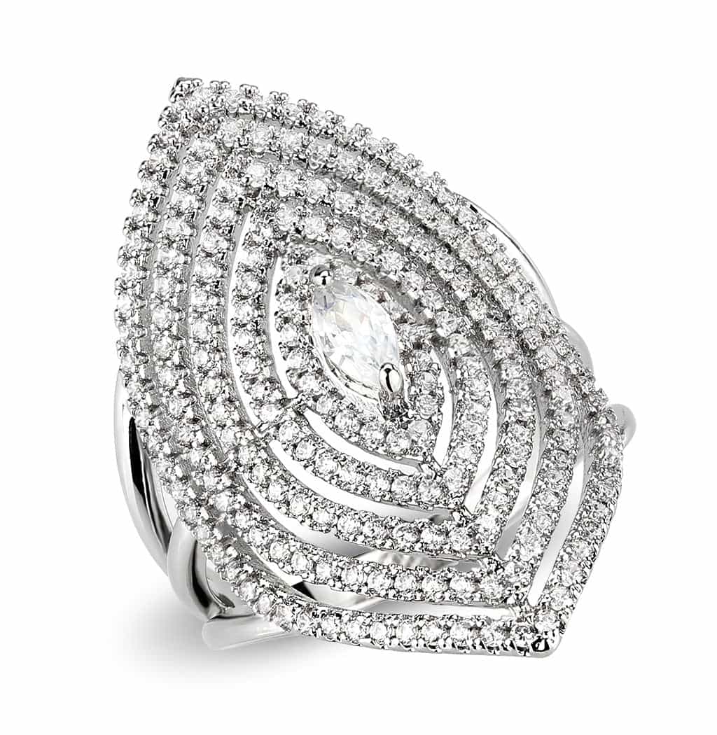 Brass CZ Marquise Eye Multi-Row Pavé Wide Ring view 1