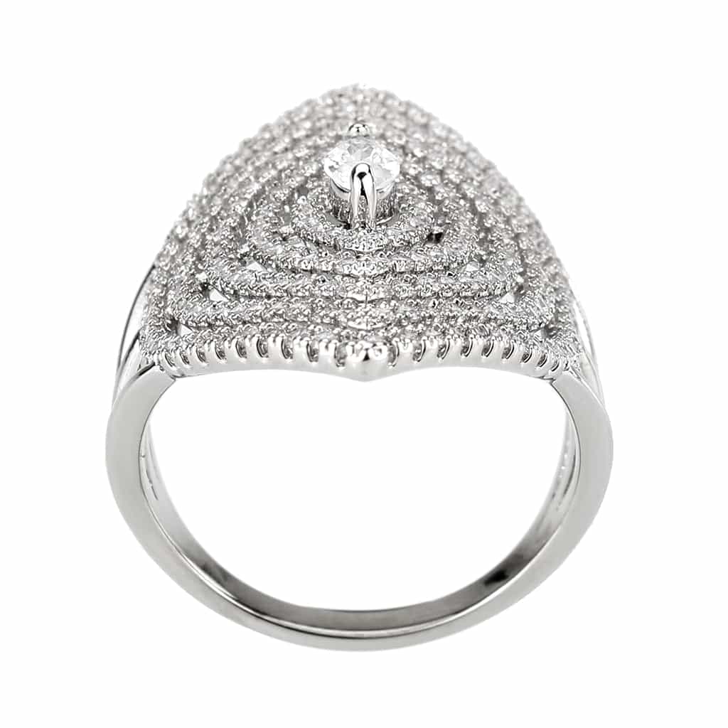 Brass CZ Marquise Eye Multi-Row Pavé Wide Ring view 8