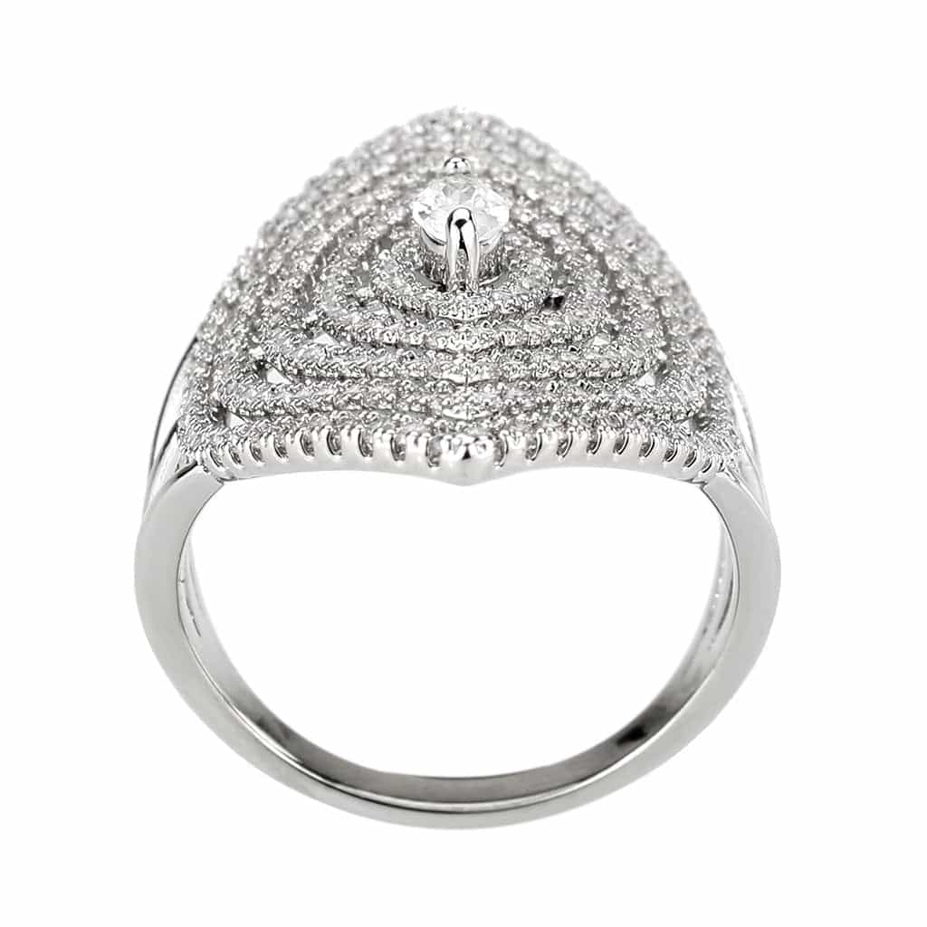 Brass CZ Marquise Eye Multi-Row Pavé Wide Ring view 3