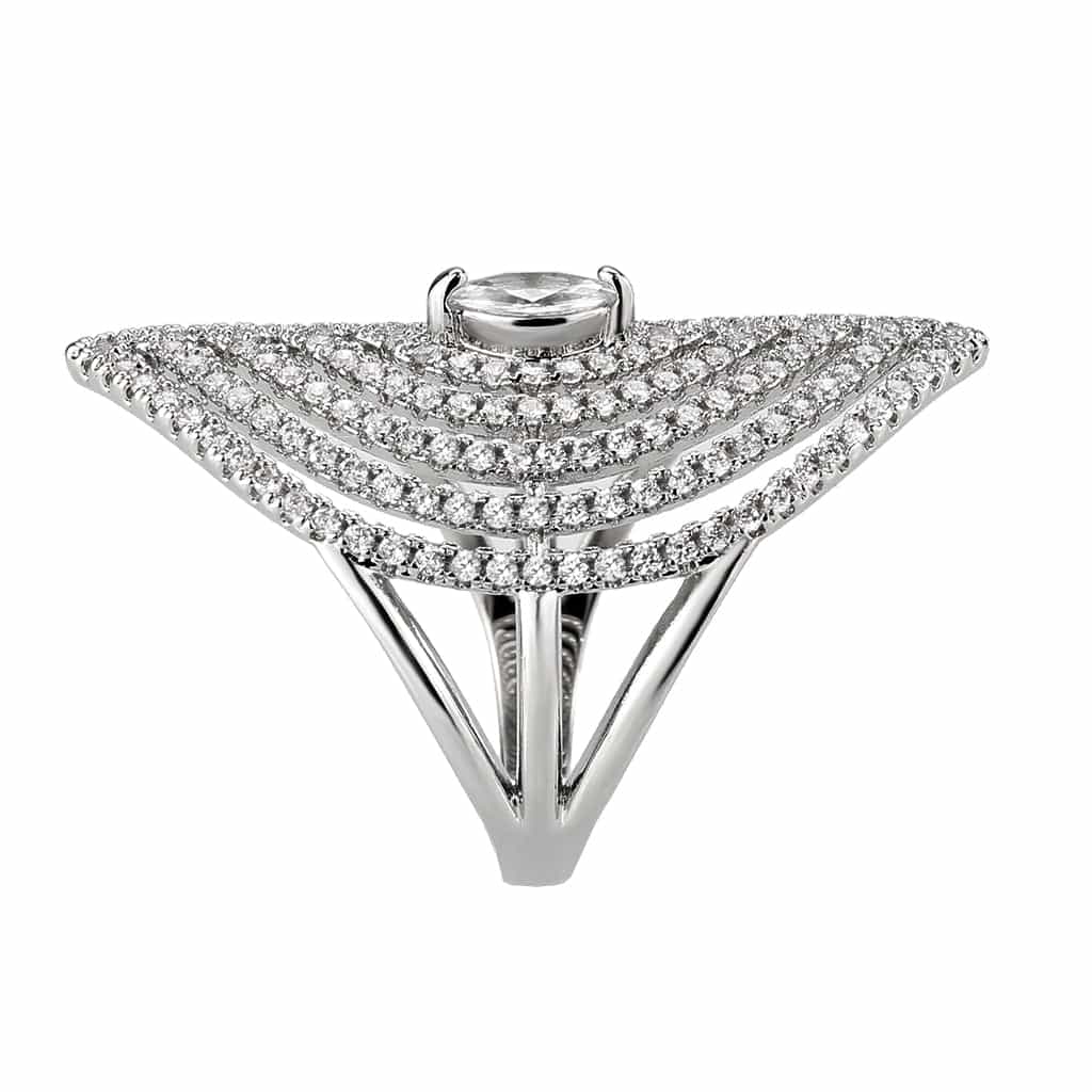 Brass CZ Marquise Eye Multi-Row Pavé Wide Ring view 9