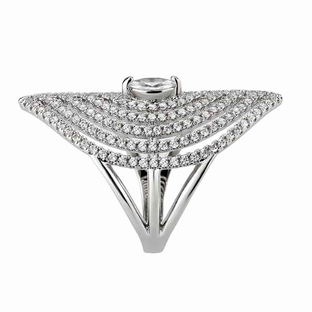 Brass CZ Marquise Eye Multi-Row Pavé Wide Ring view 4