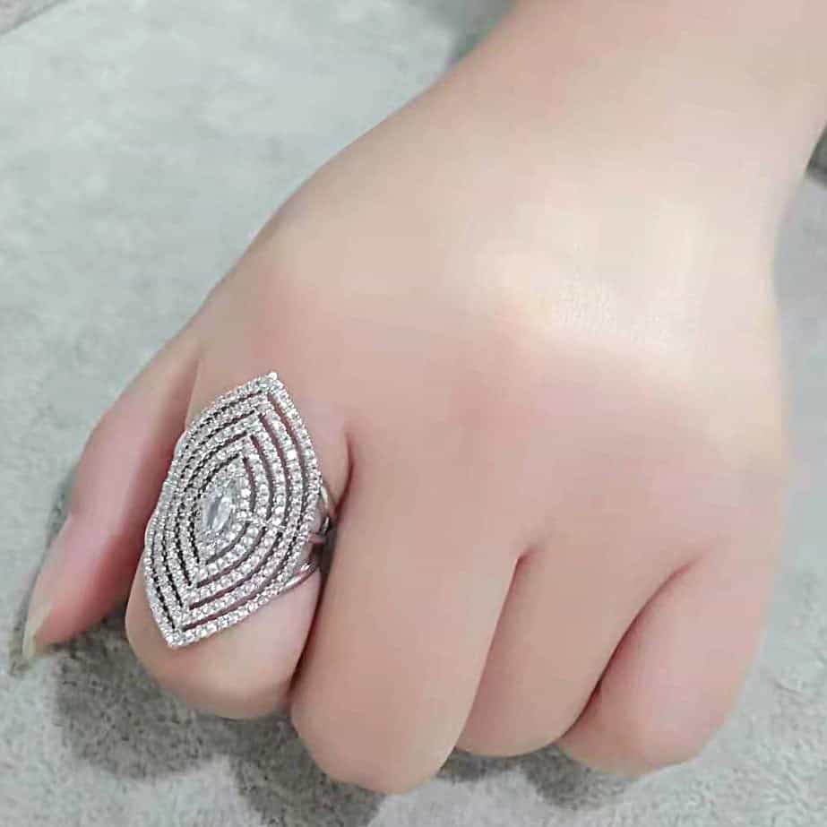 Brass CZ Marquise Eye Multi-Row Pavé Wide Ring view 10