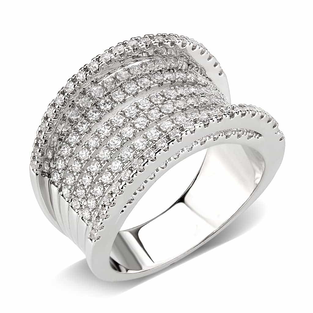 Brass CZ Multi-Row Pavé Dome Wide Ring | The Stainless Jewelry view 1