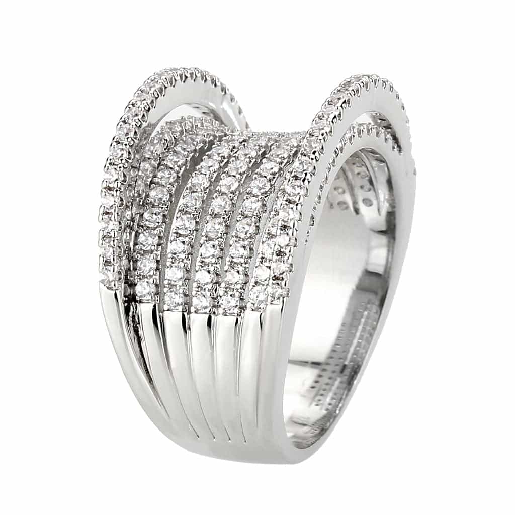 Brass CZ Multi-Row Pavé Dome Wide Ring | The Stainless Jewelry view 9