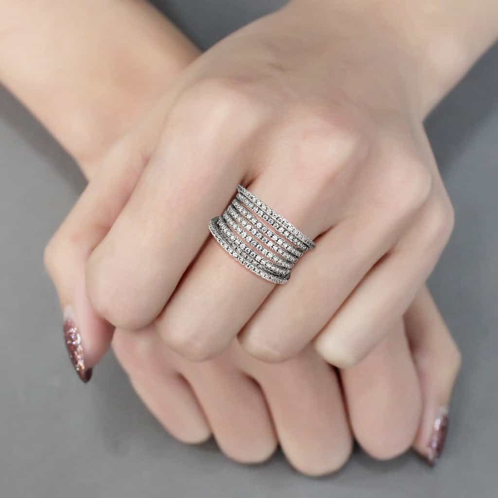Brass CZ Multi-Row Pavé Dome Wide Ring | The Stainless Jewelry view 10
