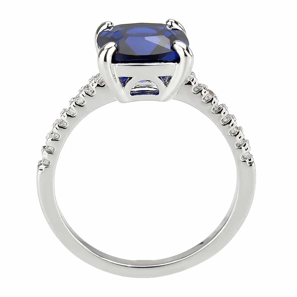 Brass Sapphire Cushion Solitaire Pavé Ring view 8