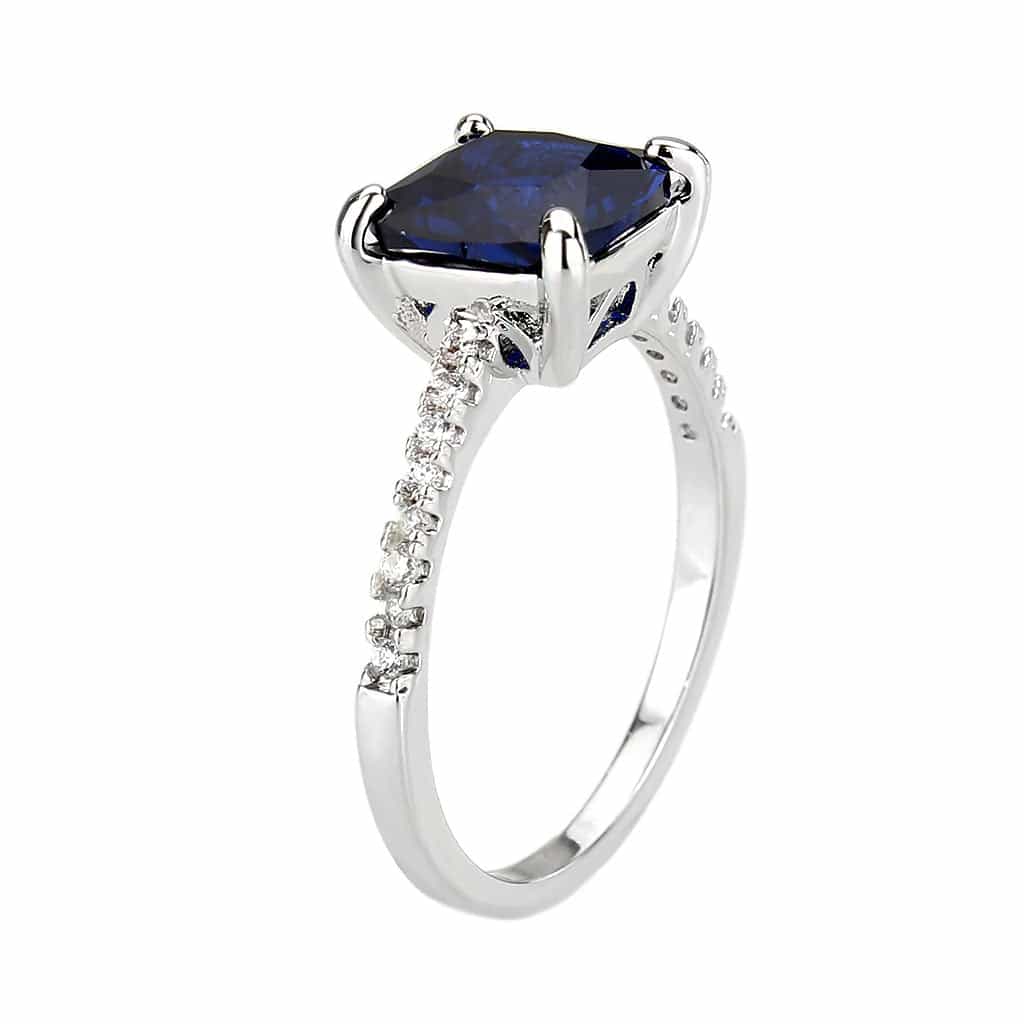 Brass Sapphire Cushion Solitaire Pavé Ring view 9