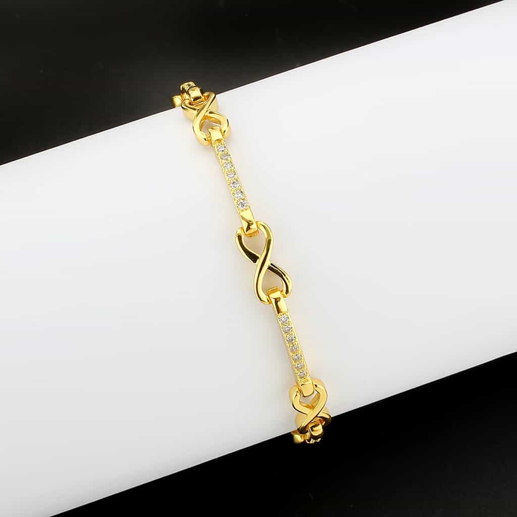 Brass Gold CZ Pavé Bar Heart Link Bracelet view 1