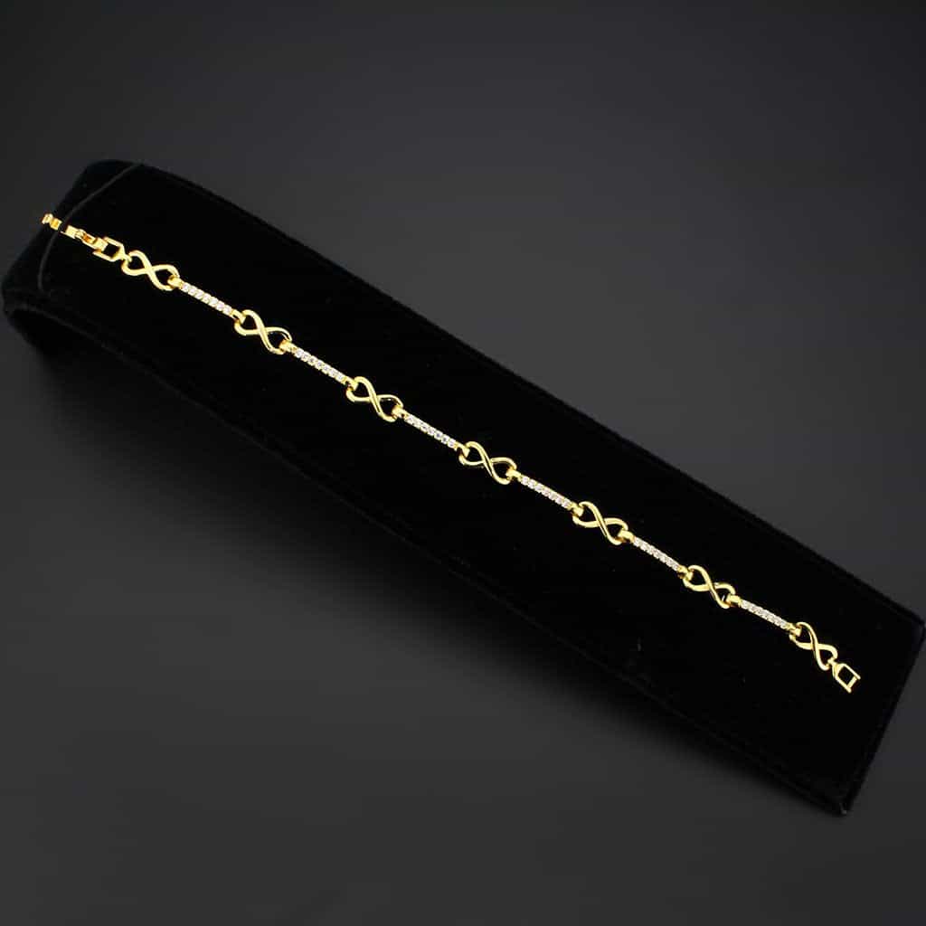 Brass Gold CZ Pavé Bar Heart Link Bracelet view 3