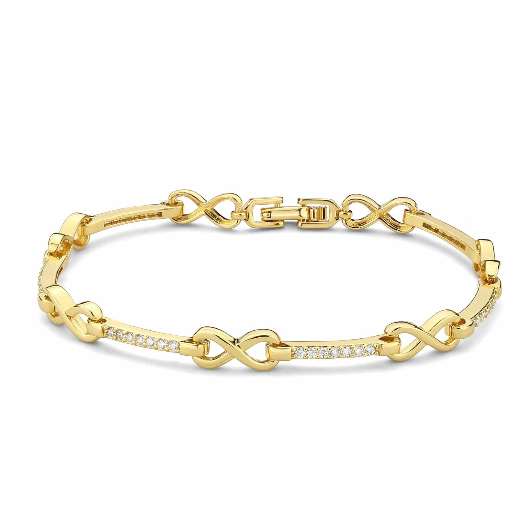 Brass Gold CZ Pavé Bar Heart Link Bracelet view 4