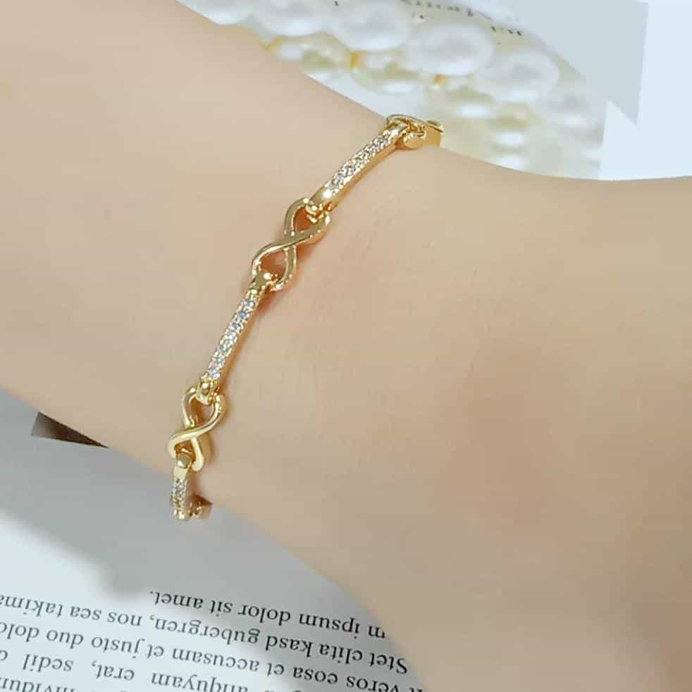 Brass Gold CZ Pavé Bar Heart Link Bracelet view 5