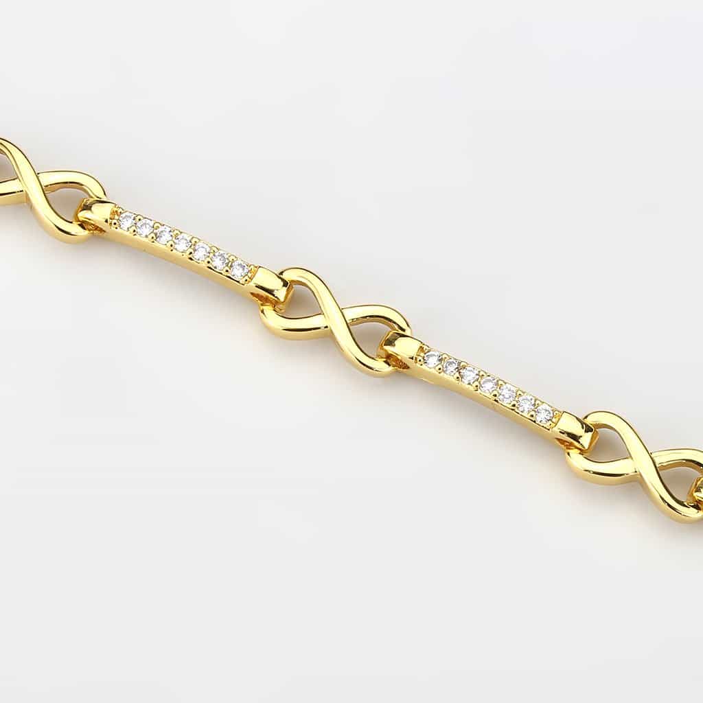 Brass Gold CZ Pavé Bar Heart Link Bracelet view 6