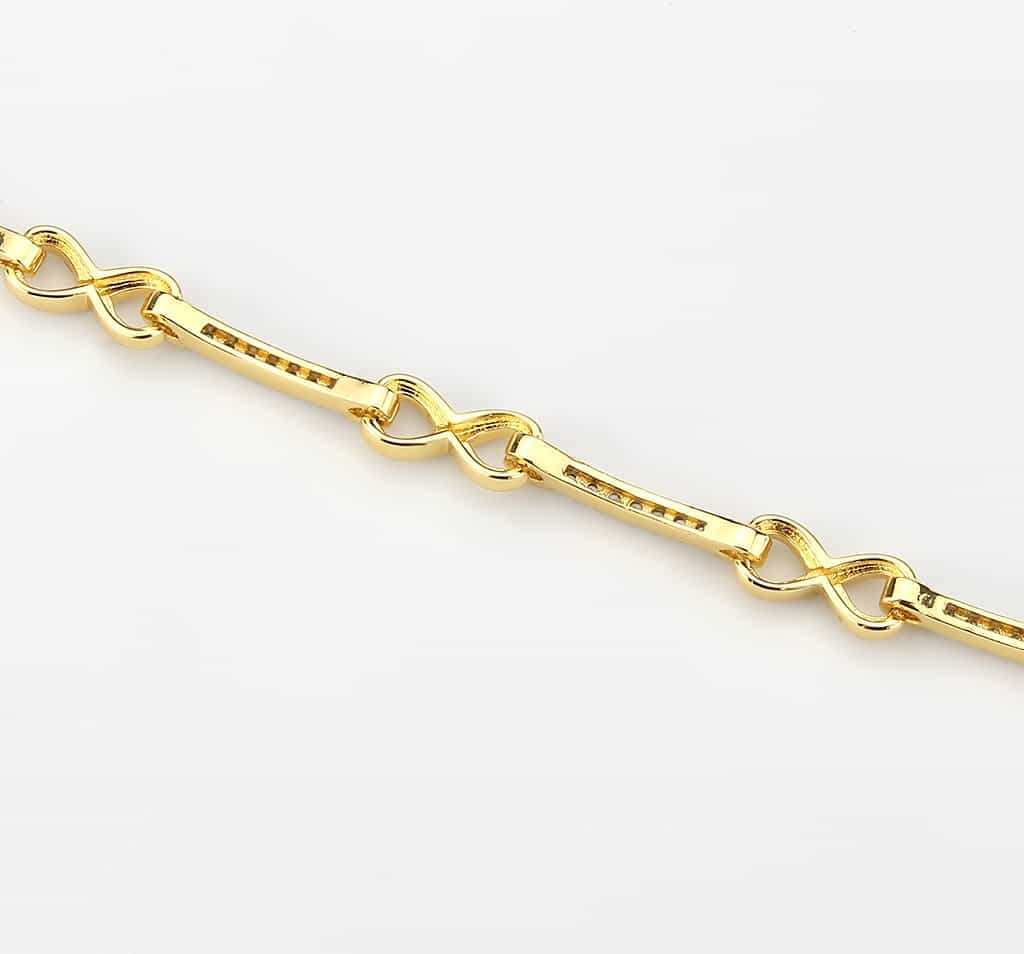 Brass Gold CZ Pavé Bar Heart Link Bracelet view 7