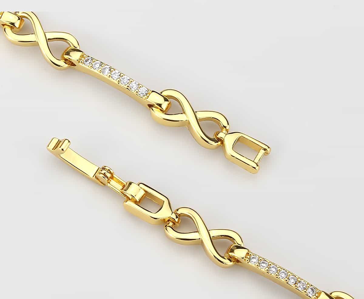 Brass Gold CZ Pavé Bar Heart Link Bracelet view 8