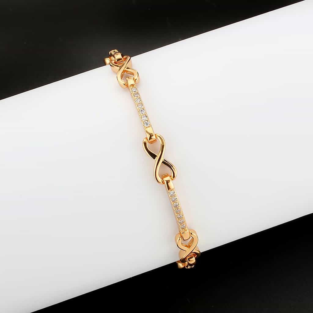 Brass Rose Gold CZ Infinity Bar Link Bracelet view 8