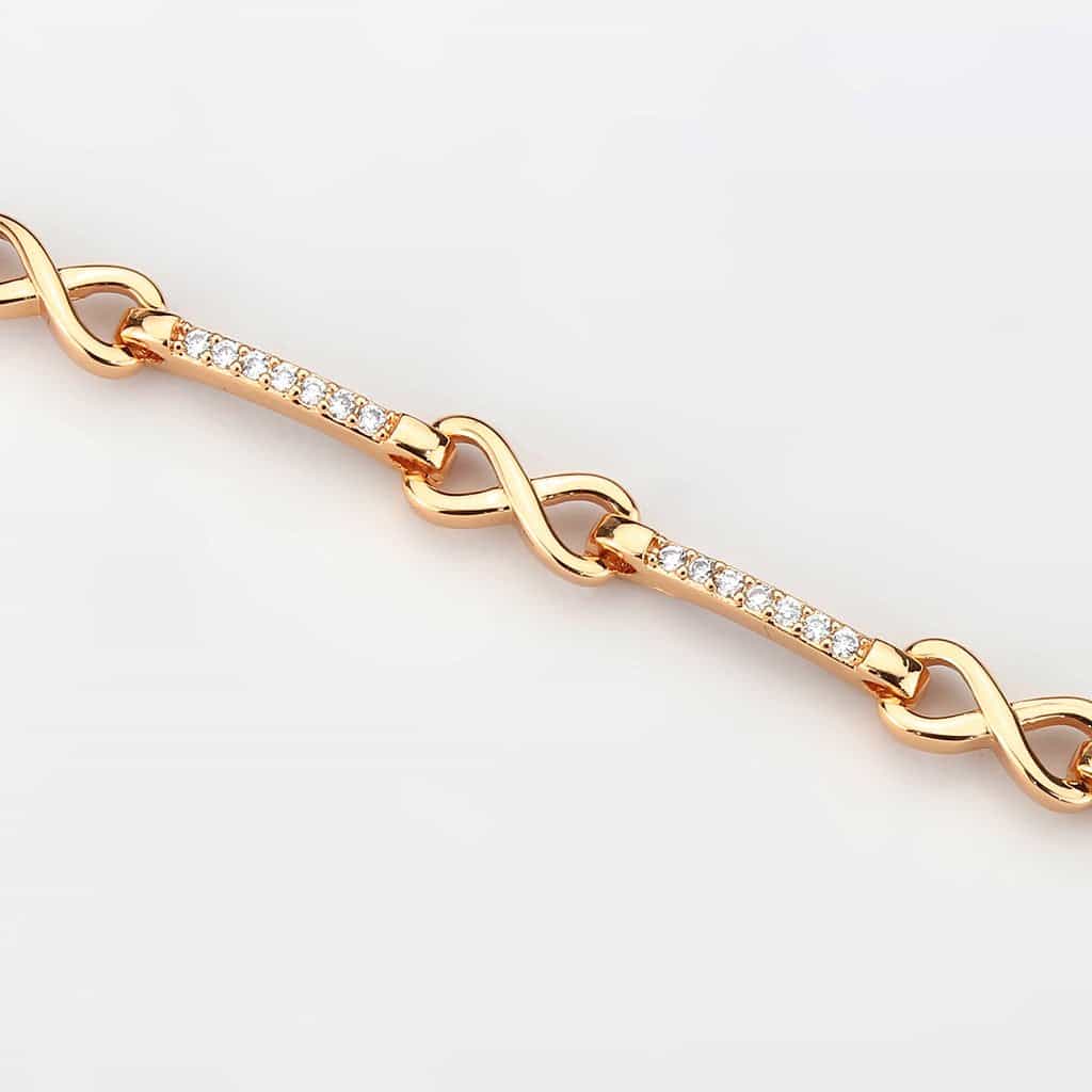 Brass Rose Gold CZ Infinity Bar Link Bracelet view 4