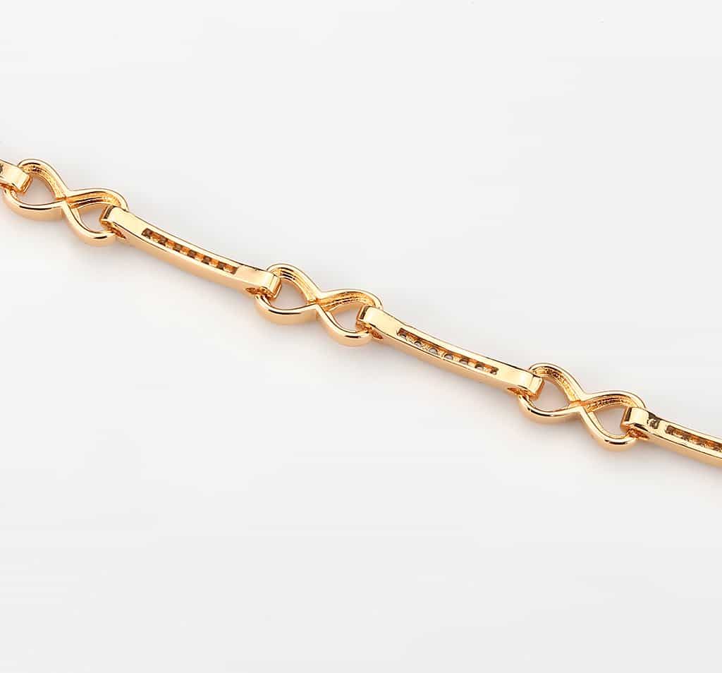 Brass Rose Gold CZ Infinity Bar Link Bracelet view 5